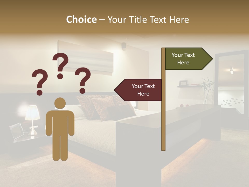 A Bedroom With A Bed And A Lamp PowerPoint Template