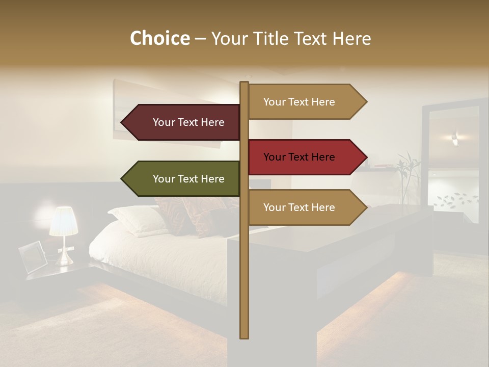 A Bedroom With A Bed And A Lamp PowerPoint Template