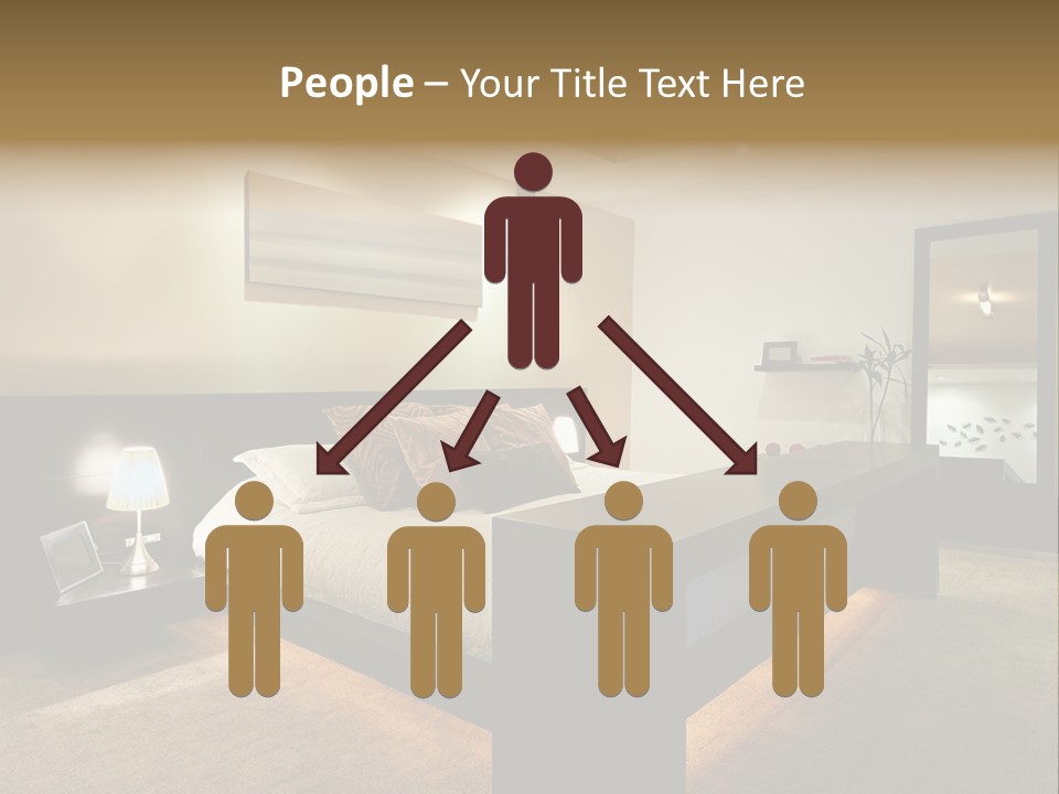 A Bedroom With A Bed And A Lamp PowerPoint Template