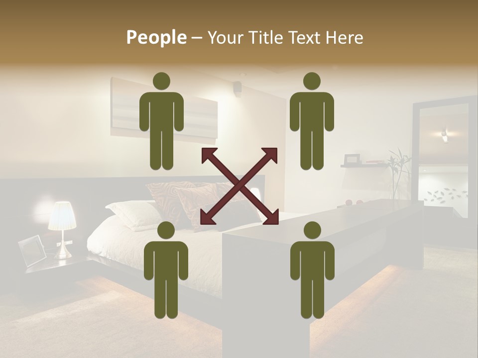 A Bedroom With A Bed And A Lamp PowerPoint Template