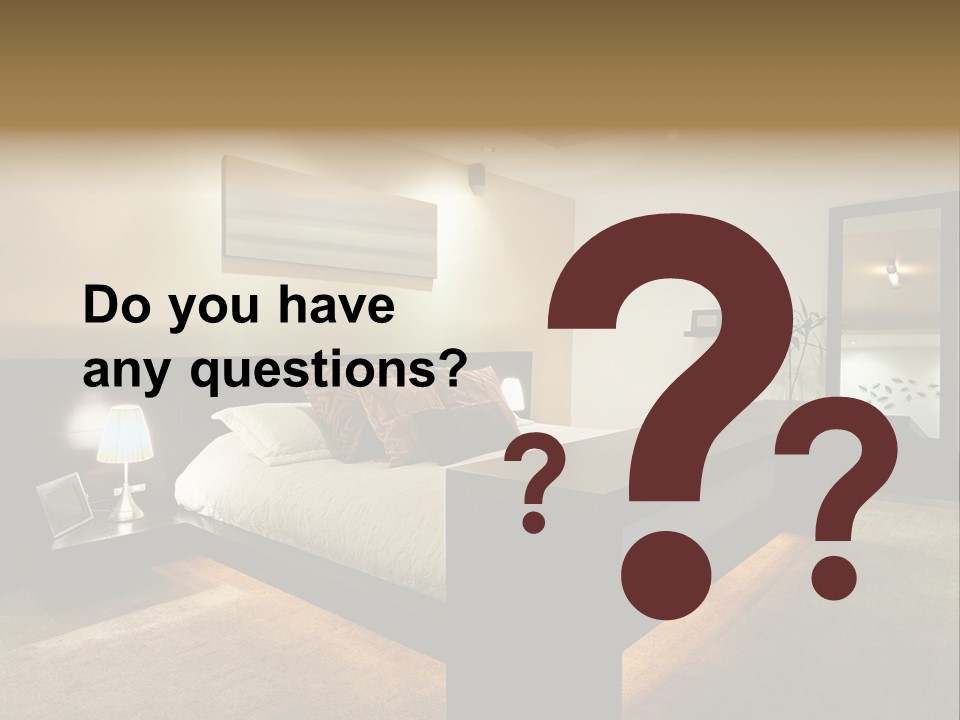 A Bedroom With A Bed And A Lamp PowerPoint Template