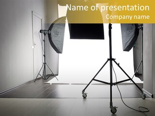 A Photo Studio With Lighting Equipment And Lighting Equipment PowerPoint Template