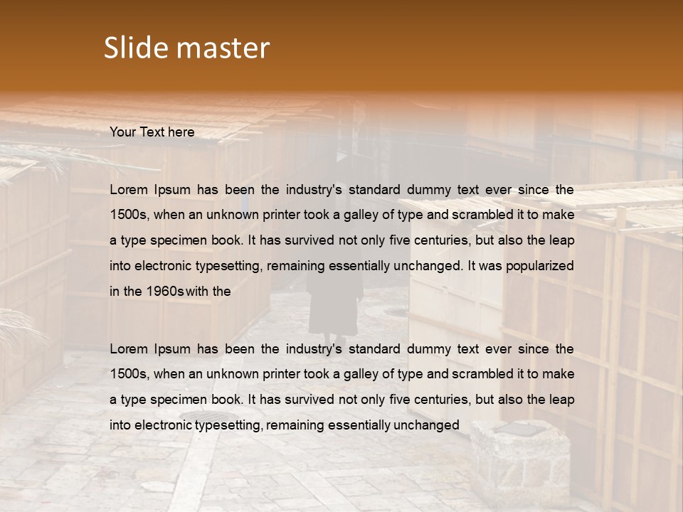 A Man Walking Through A Group Of Wooden Crates PowerPoint Template