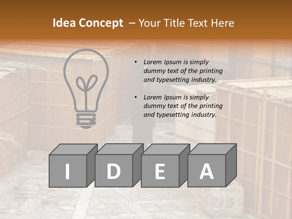 A Man Walking Through A Group Of Wooden Crates PowerPoint Template