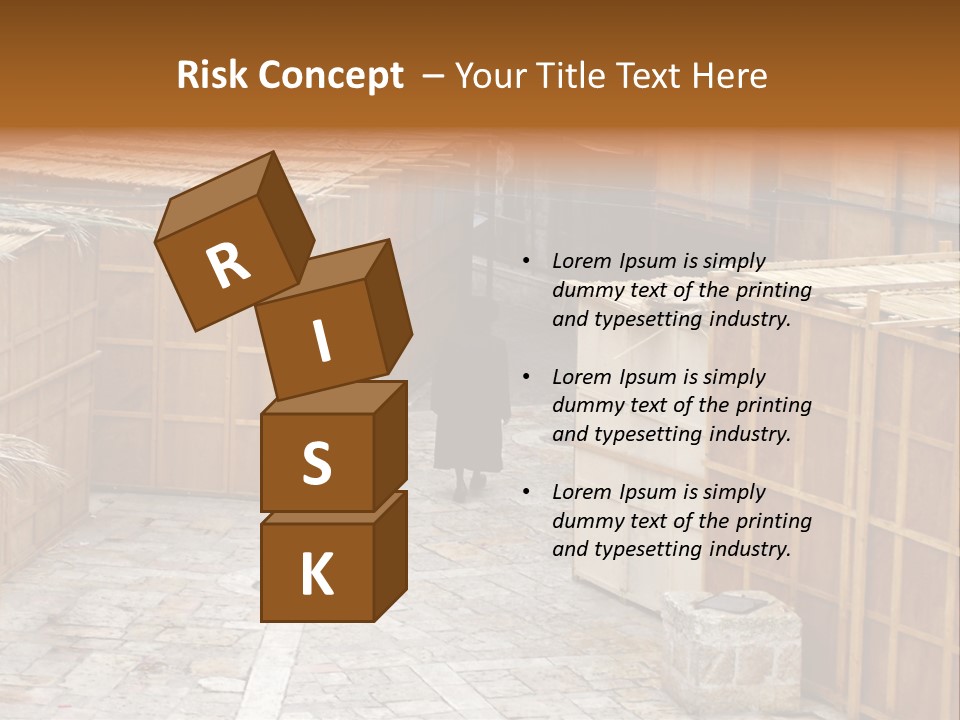 A Man Walking Through A Group Of Wooden Crates PowerPoint Template