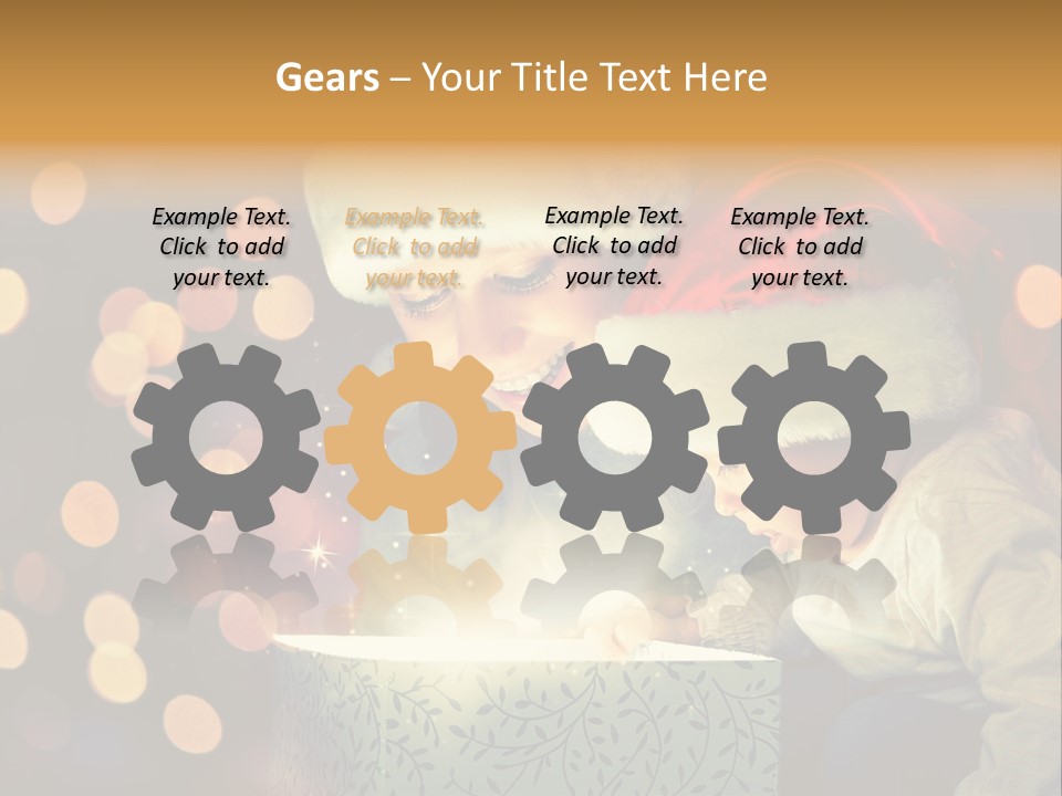 A Woman And A Child Are Looking At A Present PowerPoint Template