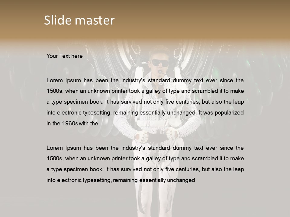 A Man Standing On A Stage With Lots Of Balloons In The Background PowerPoint Template