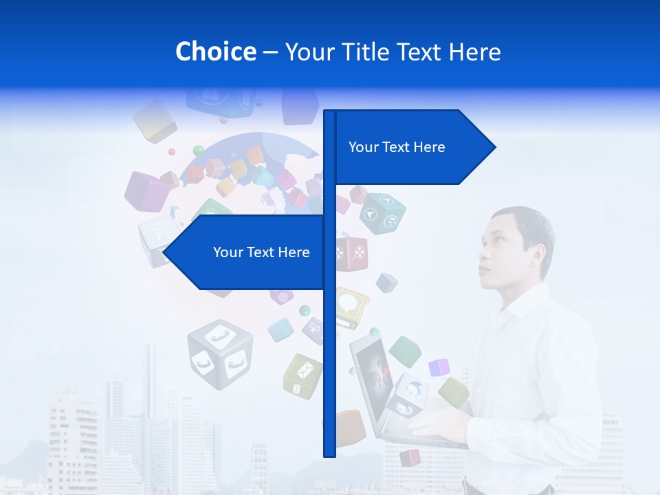 A Man Holding A Laptop Computer In His Hands PowerPoint Template