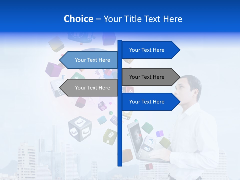 A Man Holding A Laptop Computer In His Hands PowerPoint Template