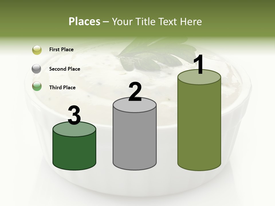 A White Bowl With A Green Leaf On Top Of It PowerPoint Template