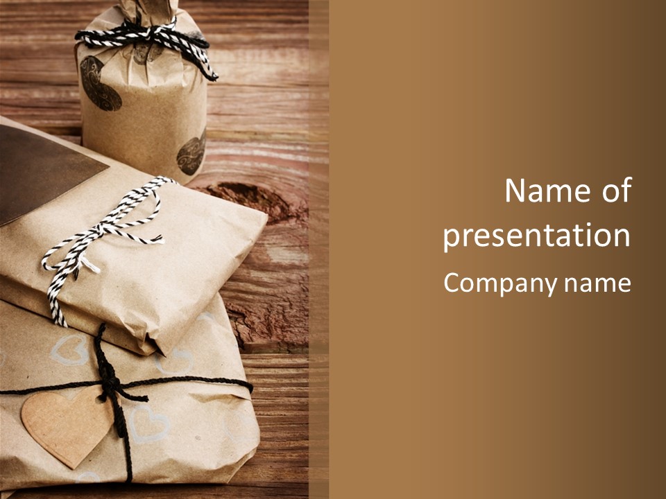 A Knife And Some Wrapped Presents On A Table PowerPoint Template