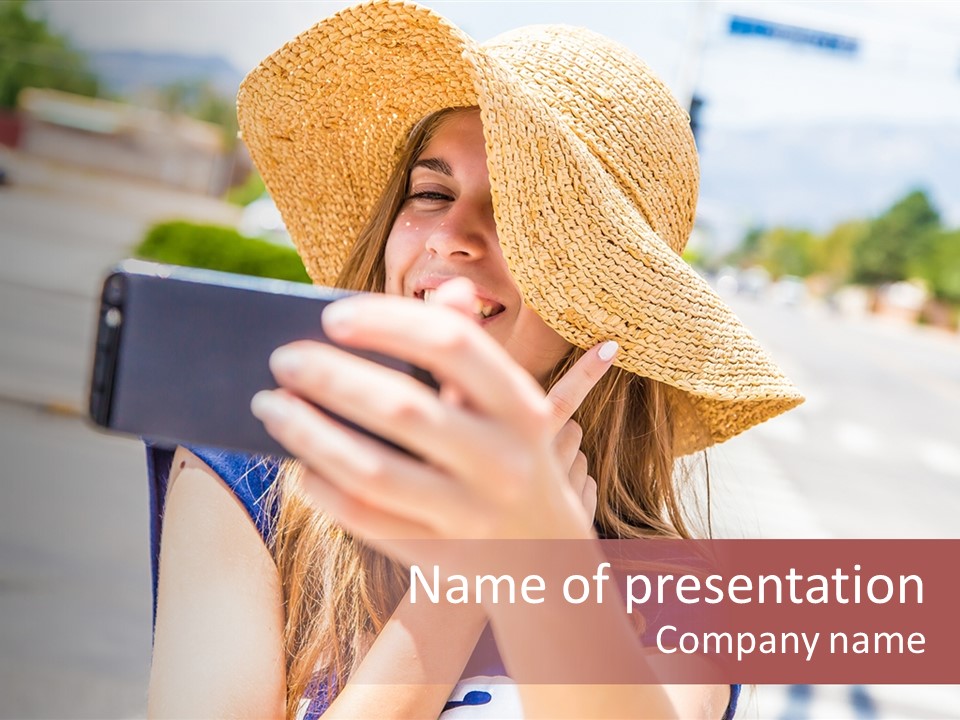 Young Brunette Vacation PowerPoint Template