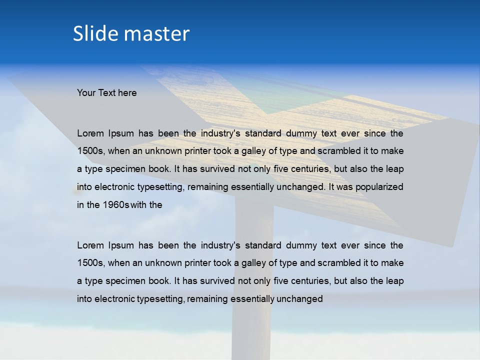 A Wooden Arrow Sign On A Beach With The Ocean In The Background PowerPoint Template