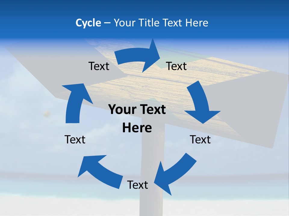 A Wooden Arrow Sign On A Beach With The Ocean In The Background PowerPoint Template