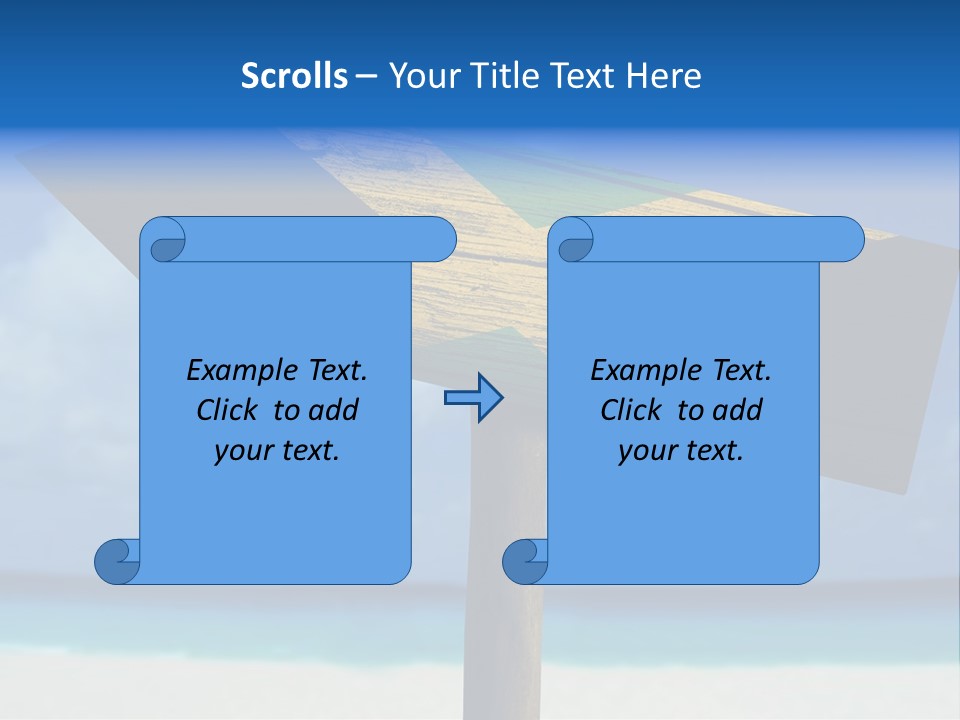 A Wooden Arrow Sign On A Beach With The Ocean In The Background PowerPoint Template