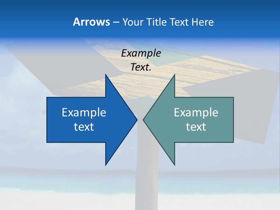 A Wooden Arrow Sign On A Beach With The Ocean In The Background PowerPoint Template