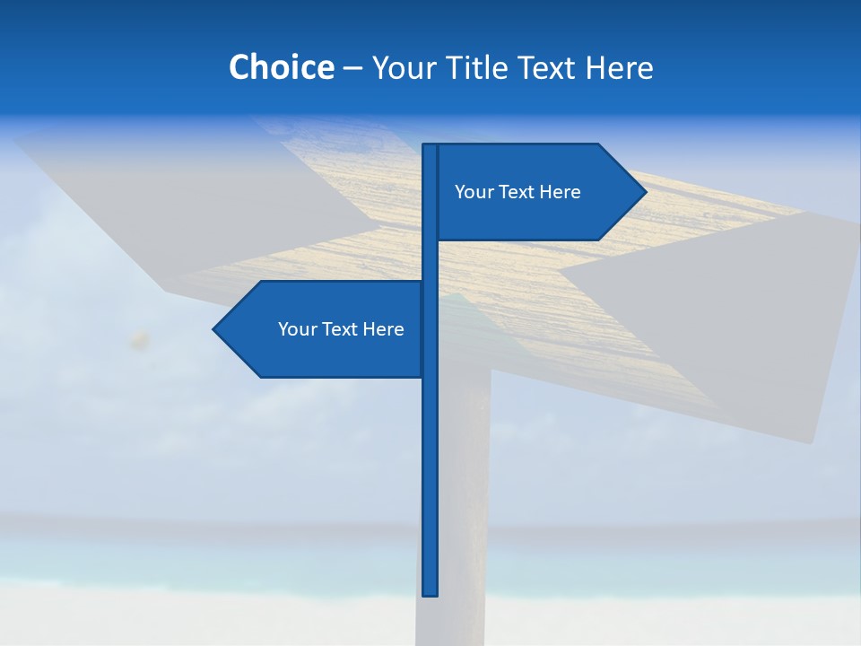 A Wooden Arrow Sign On A Beach With The Ocean In The Background PowerPoint Template