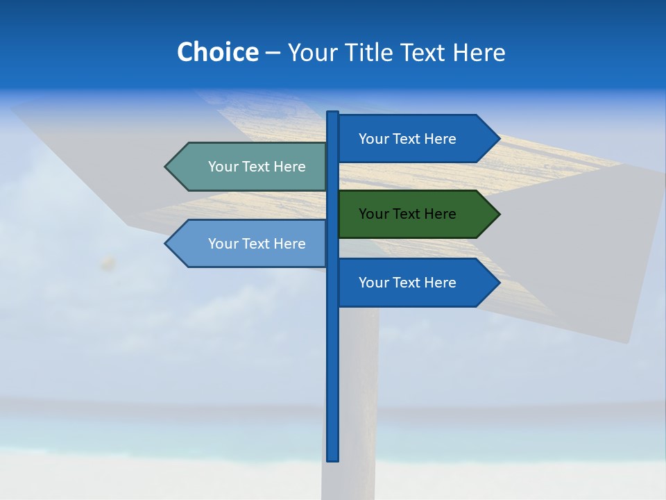 A Wooden Arrow Sign On A Beach With The Ocean In The Background PowerPoint Template