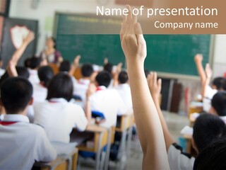 A Classroom Full Of Students Raising Their Hands PowerPoint Template