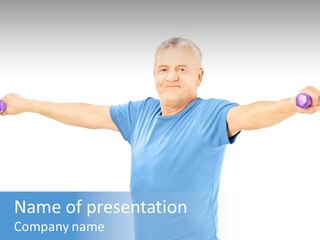 A Man Is Doing Exercises With Dumbbells PowerPoint Template