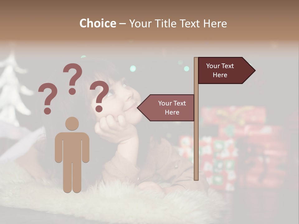 A Little Girl Sitting In Front Of A Christmas Tree PowerPoint Template