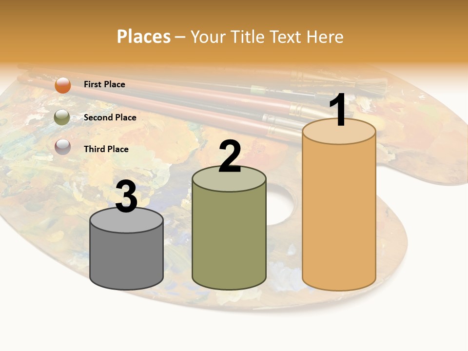 Three Paintbrushes And A Palette On A White Background PowerPoint Template