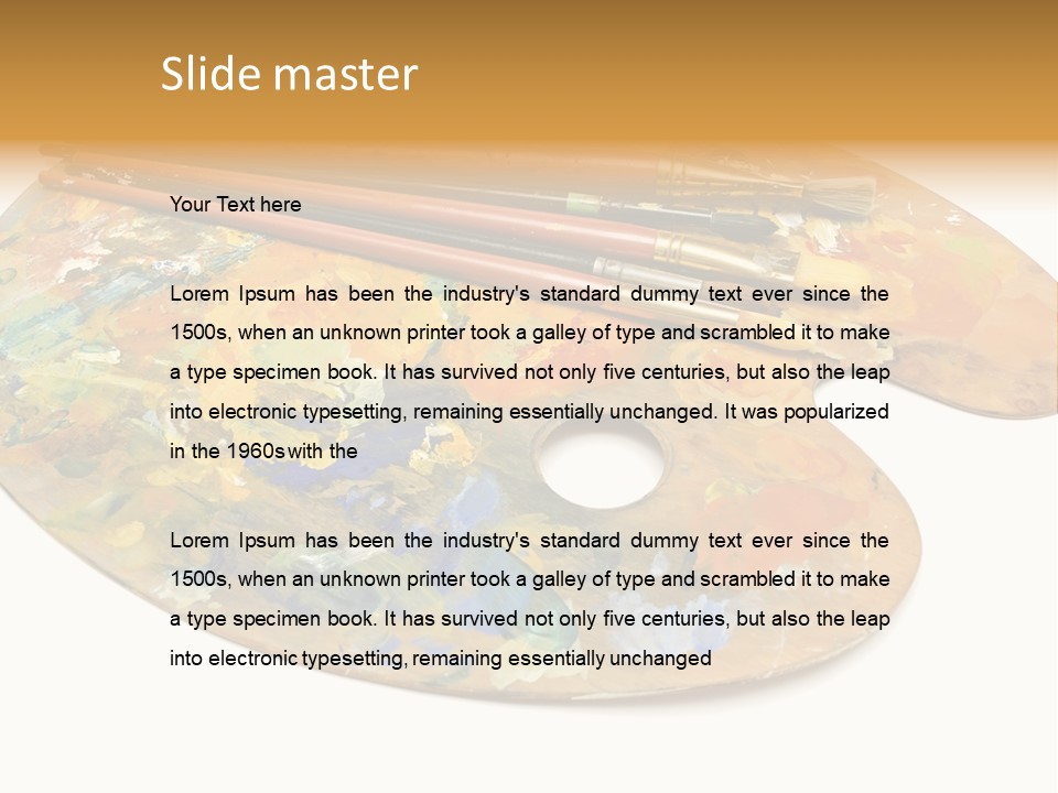 Three Paintbrushes And A Palette On A White Background PowerPoint Template