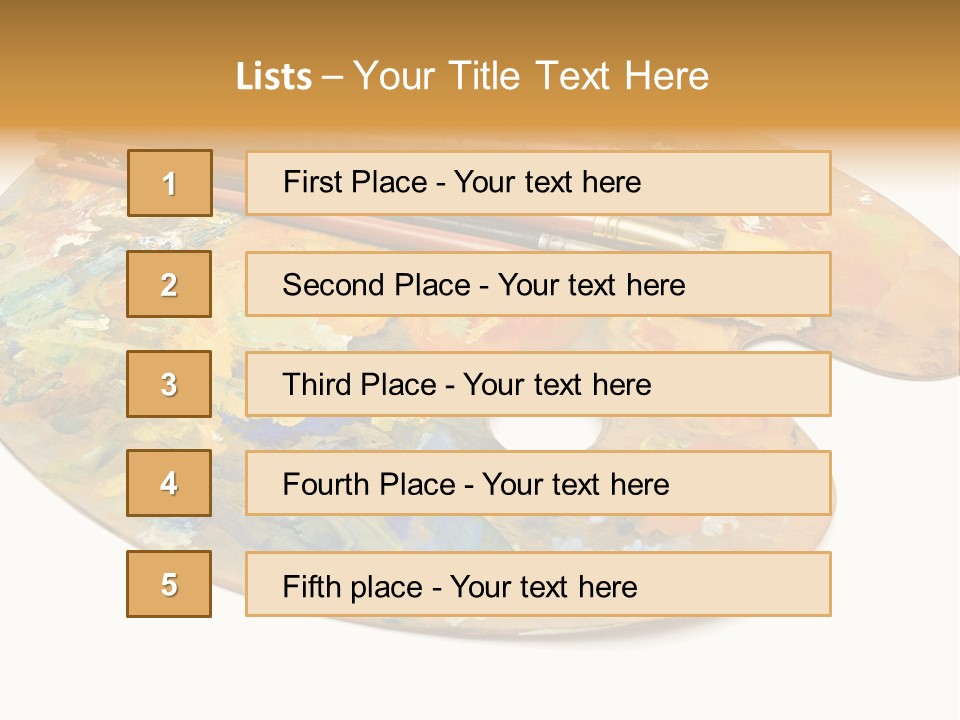 Three Paintbrushes And A Palette On A White Background PowerPoint Template
