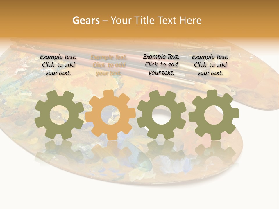 Three Paintbrushes And A Palette On A White Background PowerPoint Template