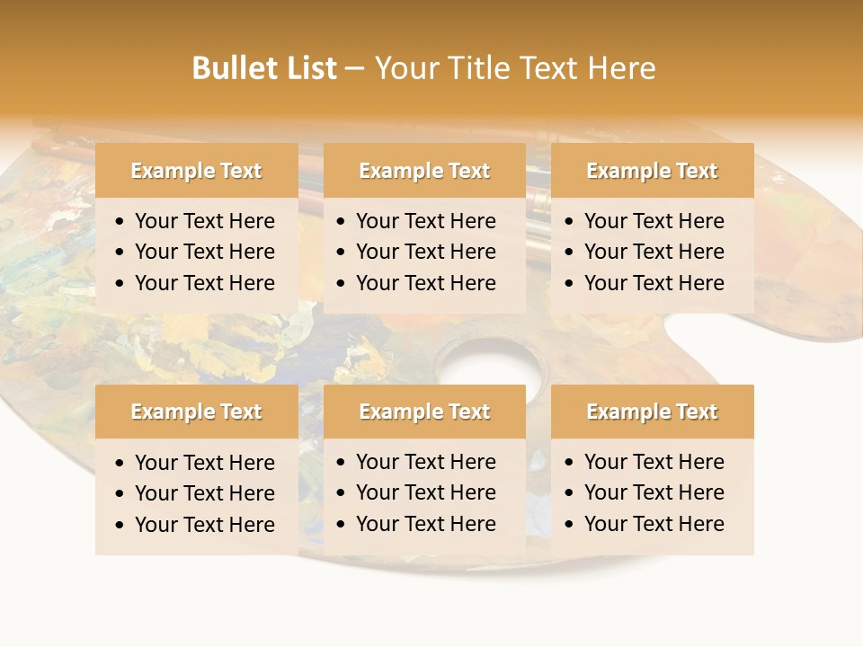 Three Paintbrushes And A Palette On A White Background PowerPoint Template
