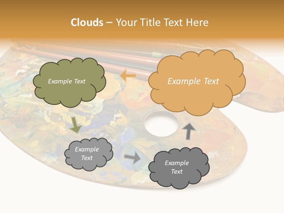 Three Paintbrushes And A Palette On A White Background PowerPoint Template