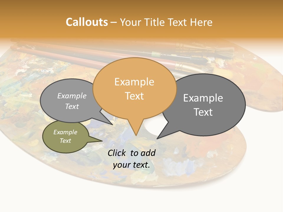 Three Paintbrushes And A Palette On A White Background PowerPoint Template