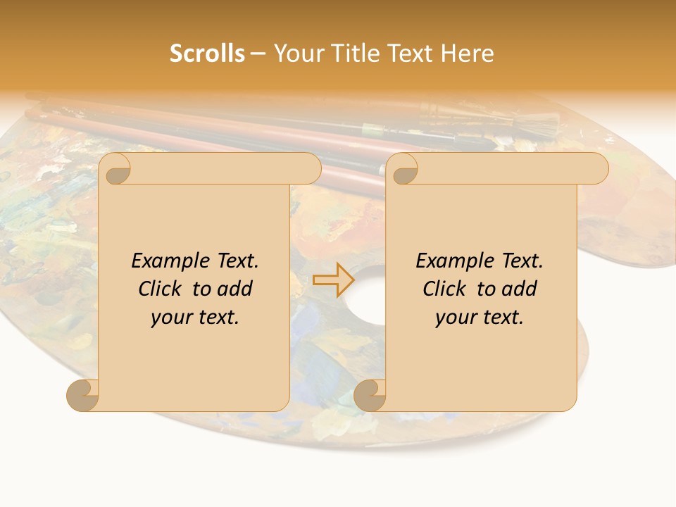 Three Paintbrushes And A Palette On A White Background PowerPoint Template