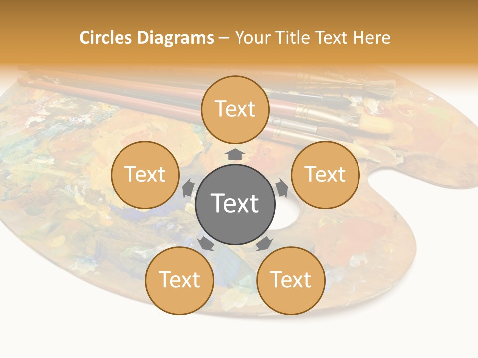 Three Paintbrushes And A Palette On A White Background PowerPoint Template