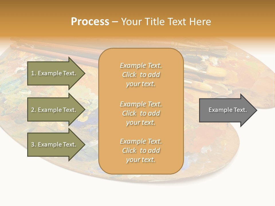 Three Paintbrushes And A Palette On A White Background PowerPoint Template