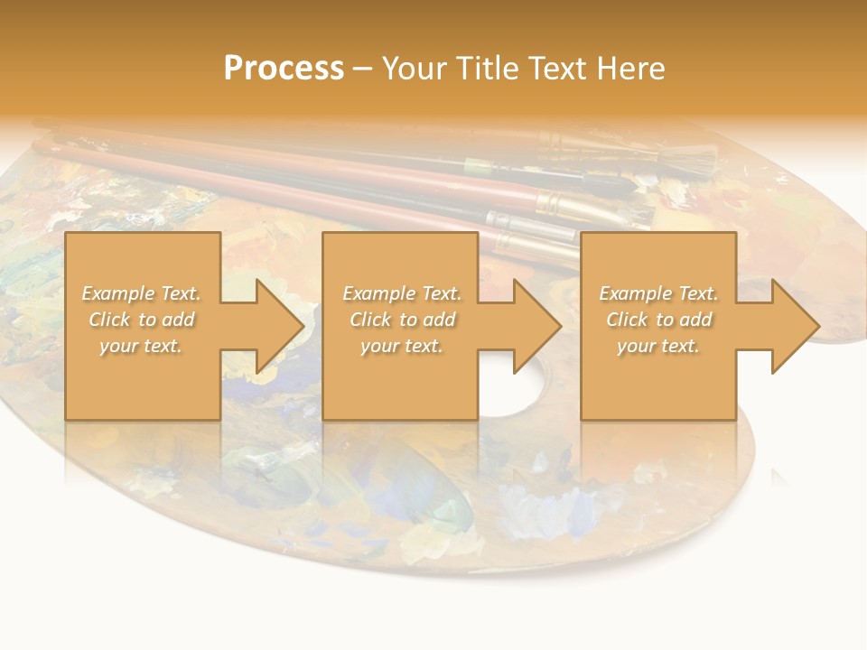 Three Paintbrushes And A Palette On A White Background PowerPoint Template