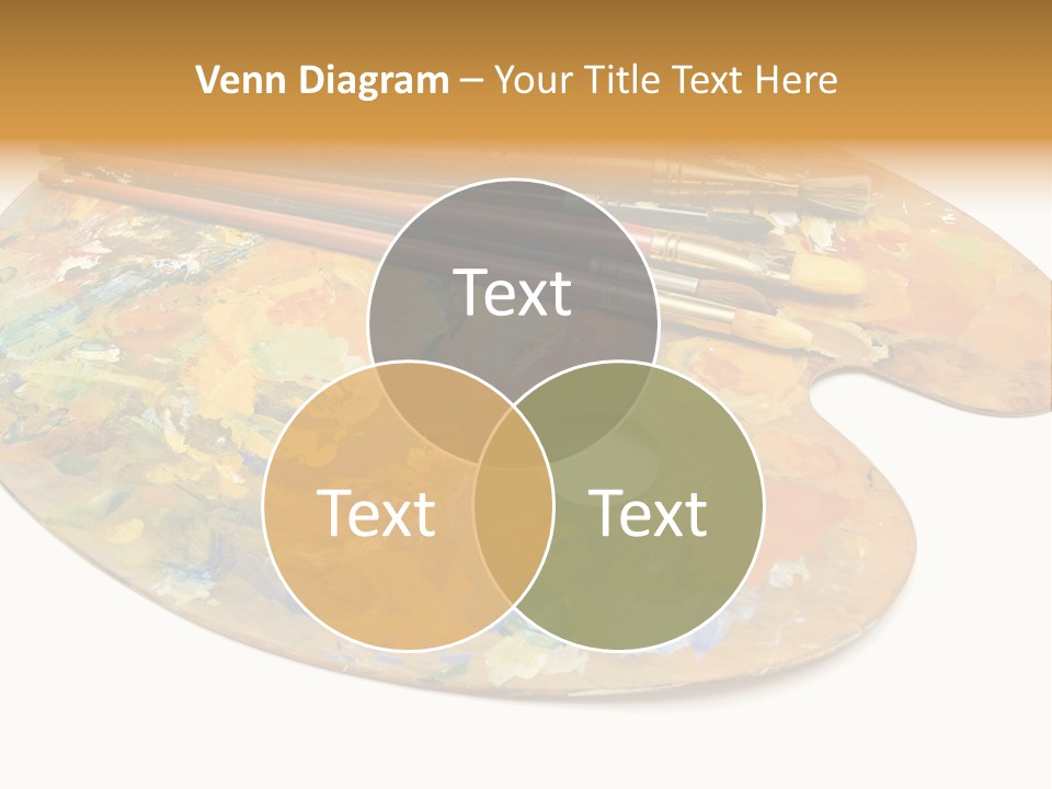 Three Paintbrushes And A Palette On A White Background PowerPoint Template