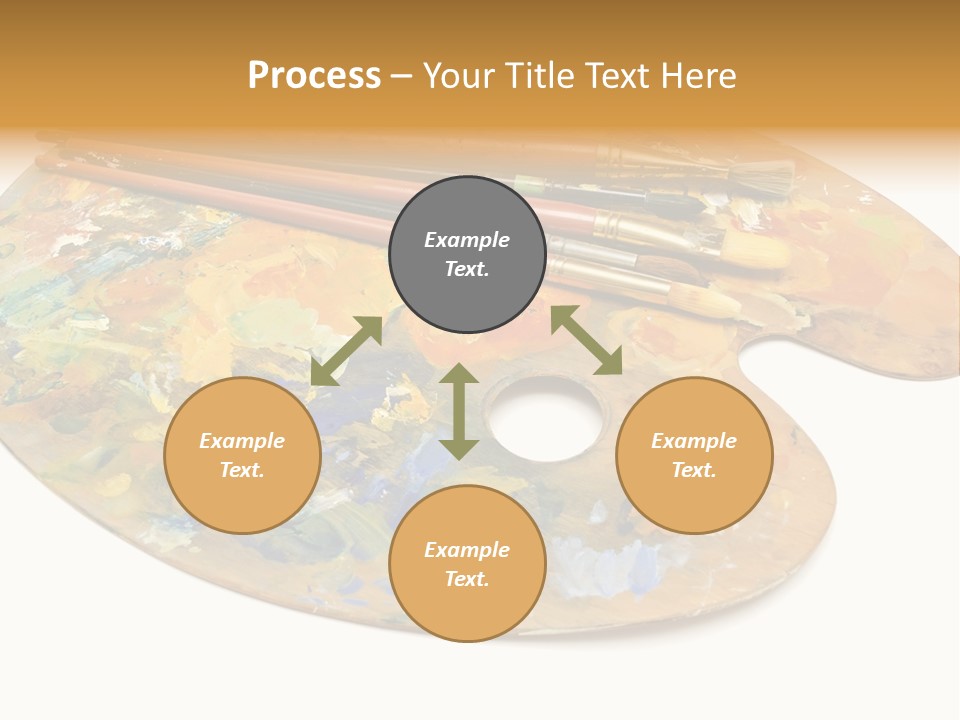 Three Paintbrushes And A Palette On A White Background PowerPoint Template