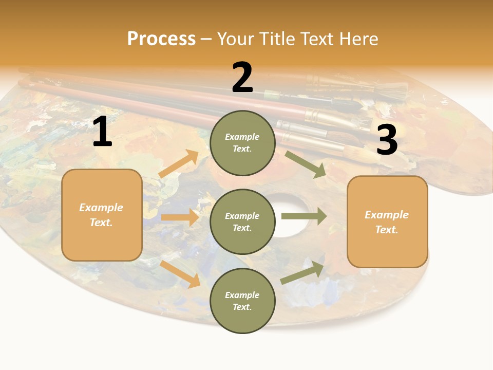 Three Paintbrushes And A Palette On A White Background PowerPoint Template