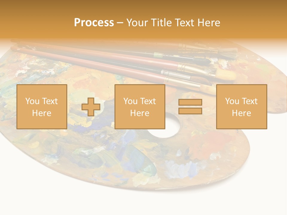 Three Paintbrushes And A Palette On A White Background PowerPoint Template