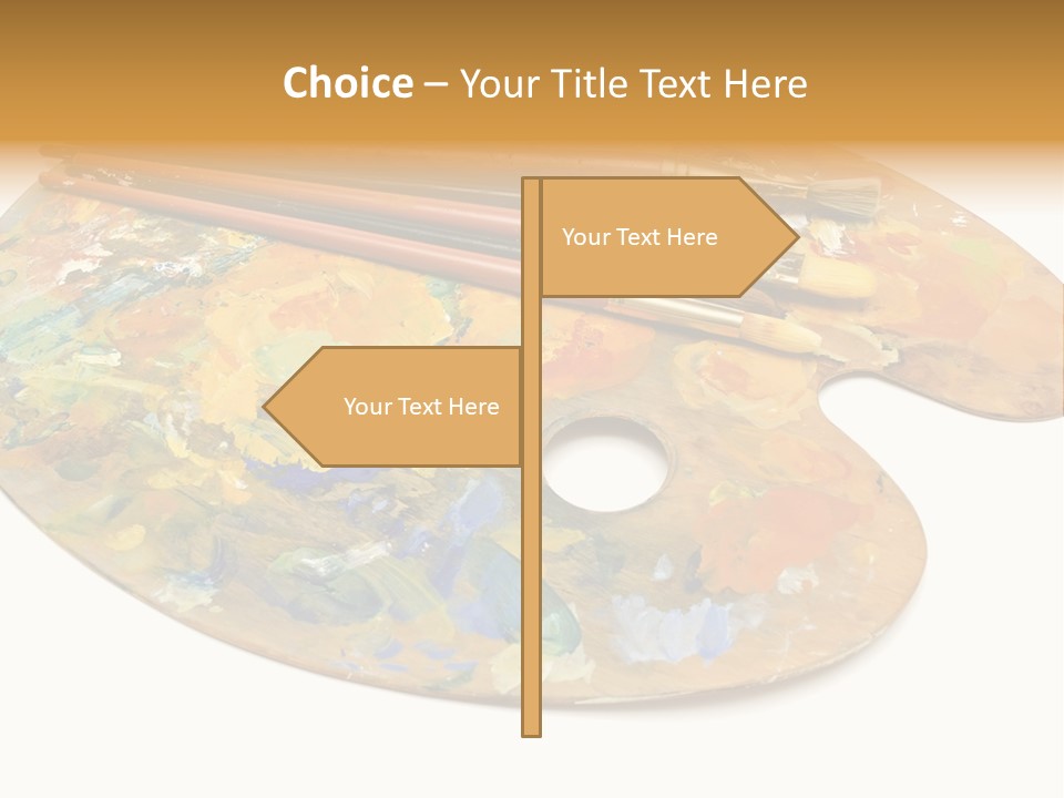 Three Paintbrushes And A Palette On A White Background PowerPoint Template