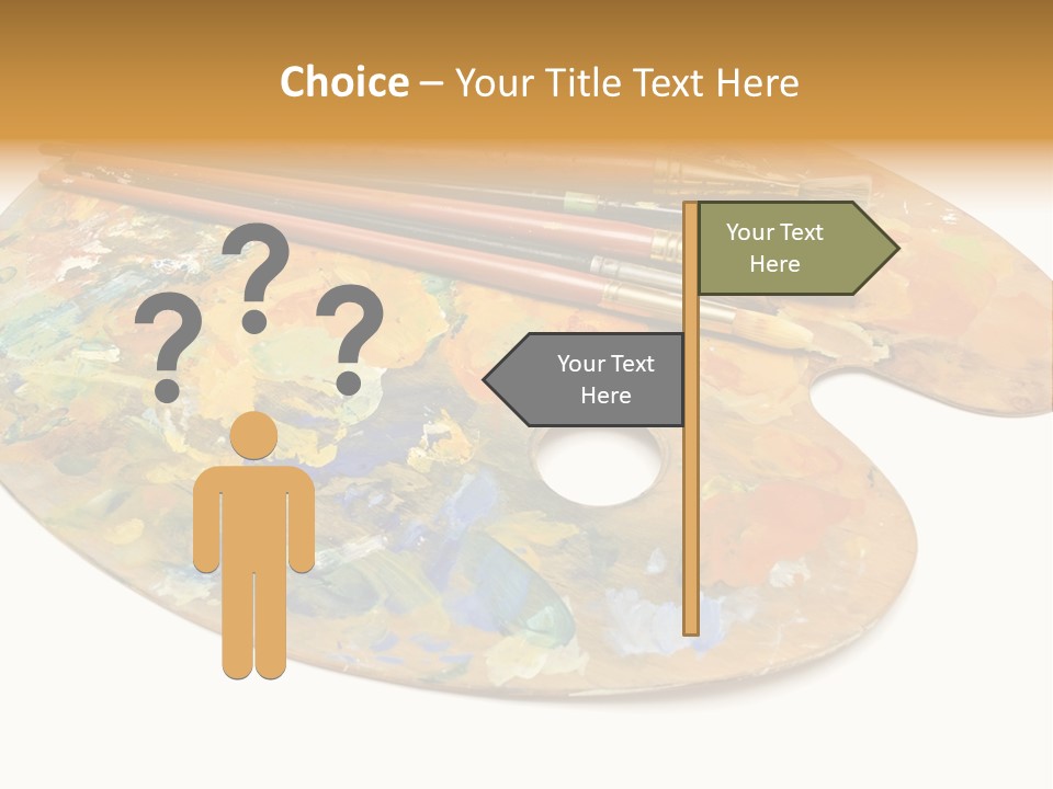 Three Paintbrushes And A Palette On A White Background PowerPoint Template