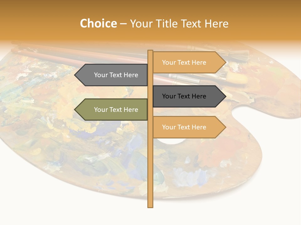 Three Paintbrushes And A Palette On A White Background PowerPoint Template
