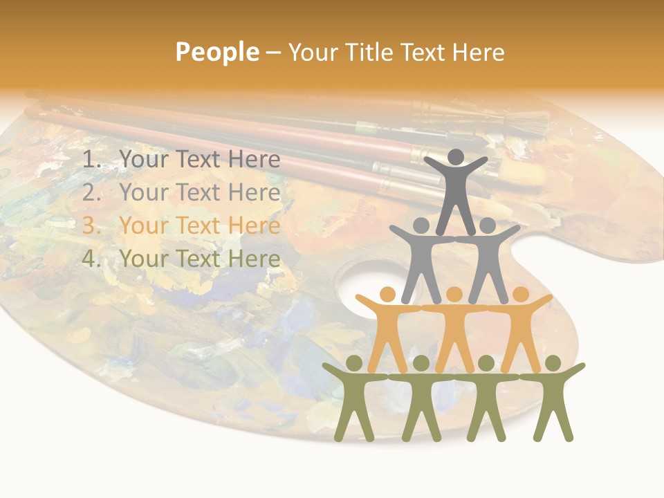 Three Paintbrushes And A Palette On A White Background PowerPoint Template