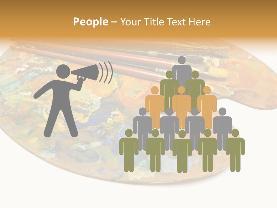 Three Paintbrushes And A Palette On A White Background PowerPoint Template