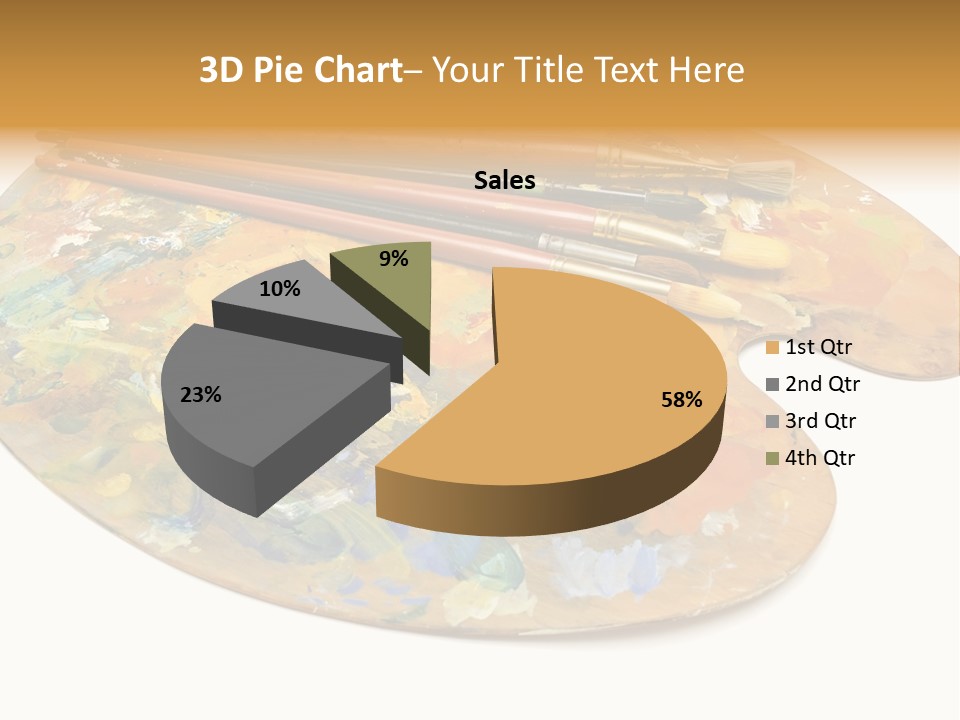 Three Paintbrushes And A Palette On A White Background PowerPoint Template