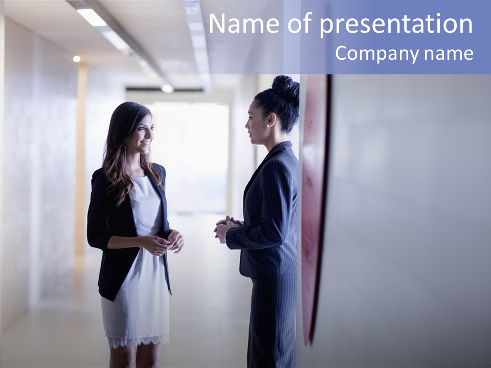 A Couple Of Women Standing Next To Each Other PowerPoint Template