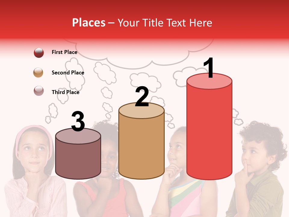 A Group Of Children With Thought Bubbles Above Them PowerPoint Template