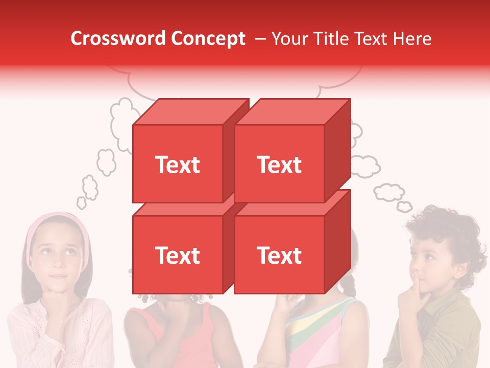 A Group Of Children With Thought Bubbles Above Them PowerPoint Template