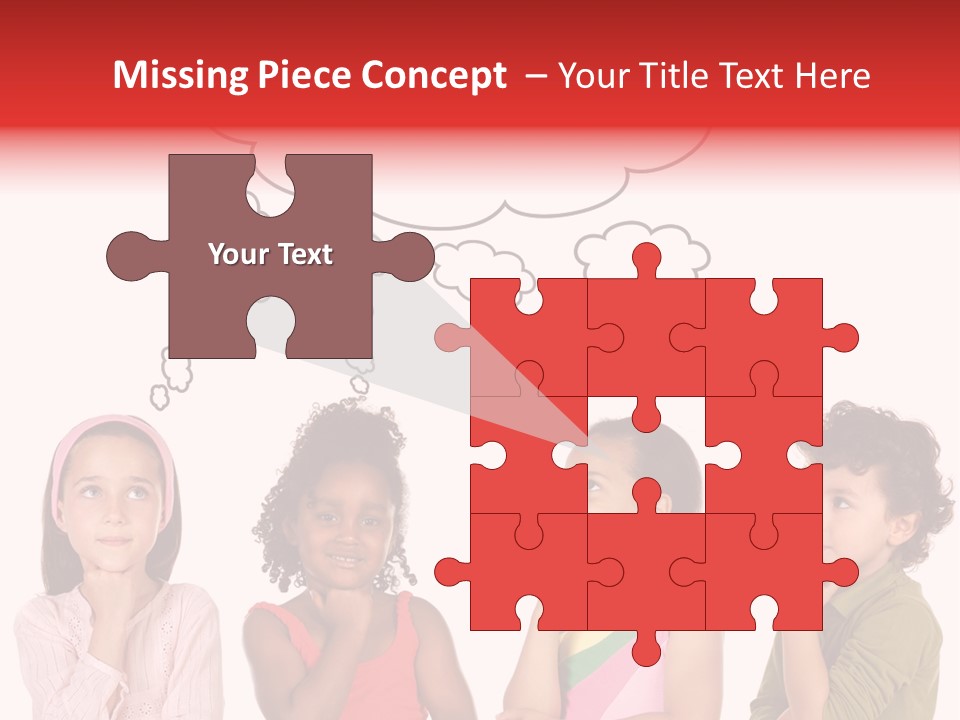 A Group Of Children With Thought Bubbles Above Them PowerPoint Template